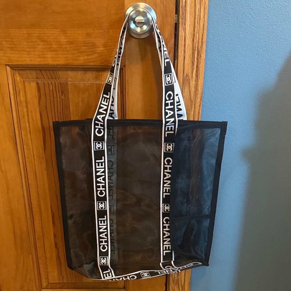 CHANEL Black Mesh Logo Tote
